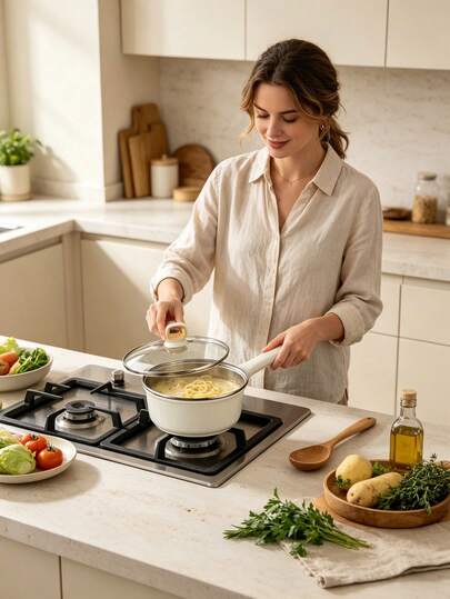 Multi‑Size Milk Pot With A Transparent Glass Lid, Long Heat‑Resistant Handle And Lightweight Design. Suitable For Cooking Noodles, Heating Milk And Preparing Baby Food. Compatible With Various Stoves, This Is A Small Home‑Use Soup Pot.