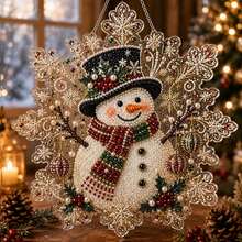 Christmas Pearl Diamond Painting Suncatcher Set, DIY Handmade | Pre-Assembled Metal Chain, Acrylic Snowflake Shaped Plate With Lace Edge, 3D Mixed Size Pearl Beads - A - View 3