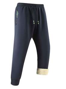 Men's Wool Lined Joggers, Elastic Drawstring Waist With Zipper Pockets, Warm Winter Sports Pants - Blue - View 2