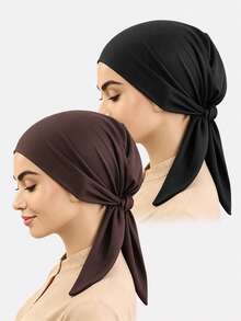2pcs Women's Elastic Headscarf Hat, Solid Color Tie-Up Headwrap, Hair Protection Cap, Suitable For Daily Use - Multicolor - View 10