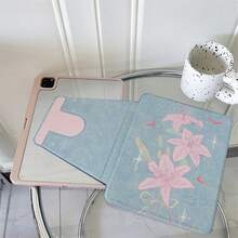1件淺藍色紋理粉色百合與燕子圖案360°旋轉平板保護殼，相容於iPad Air 6/5/4與10 (10.9英吋) - 相容於iPad Pro 2024、Air M3/A16 2025，相容於 Galaxy Tab S9 FE/S8 Plus/S7/S10，相容於OPPO Pad，相容於 MatePad，相容於Vivo Pad，相容於Honor Pad，相容於Xiaoxin Pad - 彩色 - 查看 3
