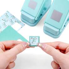 2pcs/Set (1pc Serrated Edge Square Punch + 1pc Solid Square Punch) Layered Serrated Edge Square Paper Punch, Suitable For Junk Journal And Scrapbooking, Stamp Style Nested Craft Punch, With Precise Alignment Hollow Design, Suitable For Card Making - Green - Set Of 2 - View 5