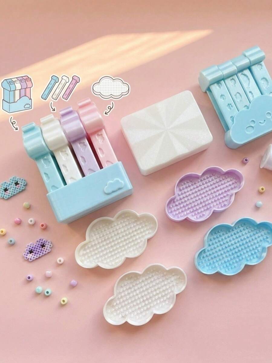 3pcs Cloud Shape Perler Beads DIY Tool Set, Includes Beading Pen, Sorting Tray, Bead Scoop, Handmade Melted Bead Art Craft Tools, Holiday DIY Gift, Fuse Bead Tool Kit - Multicolor - View 1