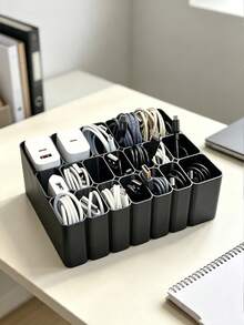 Multifunctional Storage Box, Cosmetic Organizer, Desktop Cable Organizer, Heavy Duty USB Cable Storage Box/Tray, Plastic Material, Home Miscellaneous Storage Basket, Office Desk Decor, Accessory Storage Box, Desktop Accessories, Office Supplies, Office Decor, Pen Holder, Office Small Items, Essential Electronic Accessories Organizer, Drawer Style, Suitable For Home And Office, Practical Home Storage Tool - Multicolor - View 6