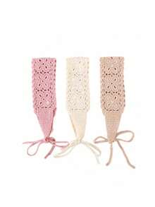 1pc Pink Floral Hollow Knit Headband - Pink - View 3