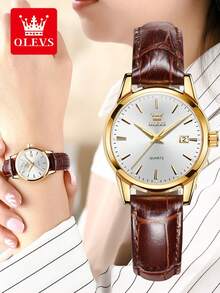 OLEVS Elegant Ladies Quartz Watch, Gold Round Date Dial, Retro Brown Leather Strap Minimalist Wristwatch For Daily & Holiday Gift - one-size - View 13