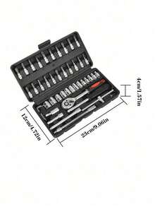 High-End Professional 46-Piece Tool Set, 1/4" 3/8" 1/2" Drive Deep And Standard Sockets, Ratchet Wrench Set, S2 And CR-V Sockets, Quick Ratchet Wrench For Car Parts Repair And Other Automotive Repair Parts, Professional Racing Grade Repair Tool Set - Upgraded Version - View 7