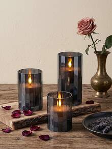 3pcs Flameless Candle Lights With Timer Remote Control, Battery Operated Warm Candle, Suitable For Halloween, Christmas, Valentine's Day, Gift, Birthday, Proposal, Wedding, Party, Dining Table - Black - Warm Glow - View 5