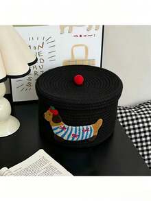 Large Capacity Dust-Proof Storage Bucket With Lid, Cute Puppy Pattern Home Storage Basket, Miscellaneous Items, Toys, Snacks Storage Box, Small And Large Sizes Available, Foldable Storage Bin - Black - View 10
