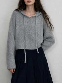 Sweater Pullover Berkerudung Minimalis Model Terbaru Musim Gugur/Dingin untuk Wanita - Light Grey - View 5