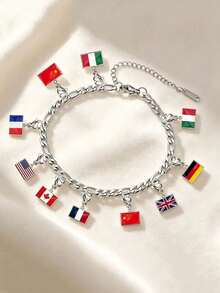 TEAMER 1pc/Pack Colorful National Flag Pattern Square Pendant Commemorative Gift Handmade DIY Accessory Can Be Used As Keychain, Bag Charm, Jewelry Accessory - Fashion Series - View 3