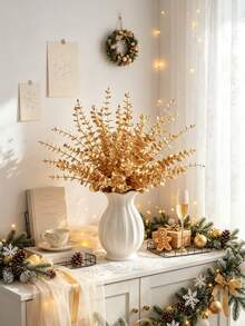 10/50/800pcs 14.96 Inch Artificial Eucalyptus Stems, Eucalyptus Branches, Wedding Bouquet, Home Decor, Christmas Home Decor, Living Room Bedroom Decor, Holiday Birthday Party Accessories, Christmas Decorations - Gold - View 6