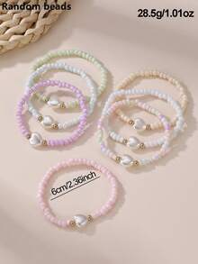 7pcs/Set Girls Colorful Seed Bead Butterfly Heart Bracelet, Gentle Style Student Versatile Hand String - Multicolor - View 6