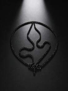 outingfit 1pc New Dark Style Rhinestone Water Drop Forehead Chain, Halloween Gothic Hair Accessory, Suitable For Party Hair Chain Jewelry For Women - Black - View 2