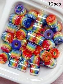 5pcs/10pcs 10*8.5mm UV Optical Plated Acrylic Striped Cylinder Beads, Handmade DIY Bracelet Necklace Beaded Jewelry Accessories - Striped Cylindrical Beads - View 13