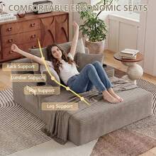 66"Oversized Boneless Sofa Bed With Cup Holder Storage Bag Deep Seat Sleeper Couch Reading Couch For Living Room, Bedroom, Apartment,No Assembly Required - Brown-65 Inch - View 3