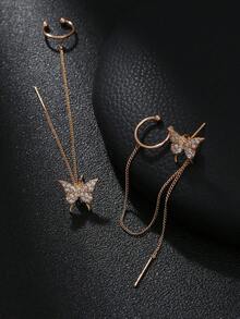 2 buah Anting Jepit Kawat Bentuk Kupu-kupu dengan Rumbai Zirkonia Tembaga - Yellow Gold - View 6