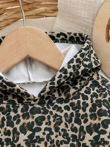 Babyflicka leopardmönstrad hoodie, söt och bekväm ytterklädsel & innerlager, mångsidig topp för höst/vinter - Brun - Visa 3