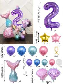 24pcs Mermaid Shell Balloon Set, 40-Inch Extra Large Purple Numeral Foil Balloon, Birthday Party Ocean Shell Theme Party Wedding Mermaid Party Decor - Multicolor - View 4