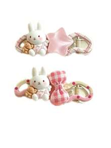 2pcs/Pack Cute Sweet Bow Star Rabbit Bear Polka Dot Plaid Hair Clips/Fashion Versatile Bangs Clips Snap Hair Clips Back To School Essential Hair Accessories - Multicolor - View 2