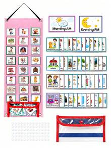Pink Felt Visual Schedule Board Set, Dual-Use Felt Board (Wall-Mounted Or Freestanding), Suitable For Daily Activity Charts, Perfect Choice For Christmas Gifts And Party Favors - Pink - View 4
