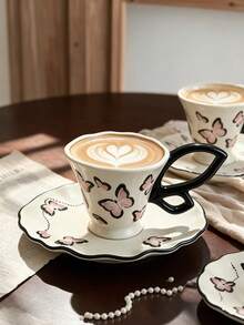 A Set Of 260ml Embossed Ceramic Coffee Cups And Saucers, Suitable For Use In The Microwave And Dishwasher; Ideal For Italian Espresso And Arabic Coffee. These Saudi-Style Coffee Cups Are Perfect For Afternoon Tea And Cafes, And Make An Ideal Gift. - Multicolor - View 6