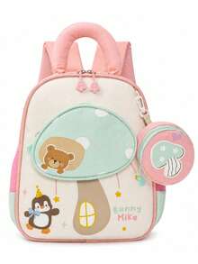 Nueva mochila estilo universitario ligera cómoda linda con bloques de color y dibujos animados bolso de hombro para estudiantes simple versátil mochila de campus - Verde claro - Ver 7