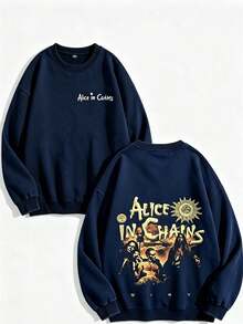 Unisex Y2K "Alice In Chains - Misfit Rock Band" Graphic Cotton Hoodie, Retro Casual Fashionable Daily Soft Warm Hoodies For Streetwear - 藏青色2 - 查看 2
