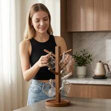 1pc Vintage Nano Bamboo Cup Holder, European Style Desktop Cup Draining Rack, Multi-Purpose Mug Storage Rack For Living Room, Kitchen, Office, Light Luxury Nordic Style Natural Wood Solid Wood Cup Holder, Rounded Edges No Burrs Scratch-Resistant - 1PC - View 6