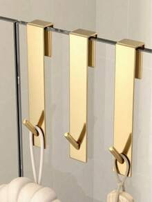 Stainless Steel S-Shaped Shower Towel Bar, Suitable For Glass Door, Bathroom Robe Hook, Wall-Mounted Coat Rack, Hanger, Hook, Rack, Room Decor, Over-The-Door Hanger, Wall-Mounted Clothes Rack, Wardrobe Storage Rack,Perfect For Halloween And Christmas - Gold - View 4