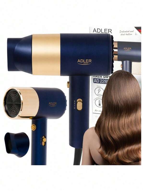 Adler Hair Dryer, Blow Dryer, Ionic Hair Dryer - 1800W, 3 Temperature Settings, Cold Shot, Concentrator Nozzle, 180cm Cord