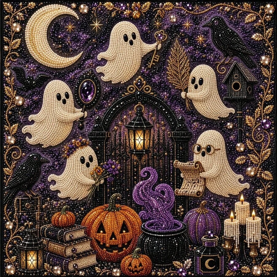 1pc New Halloween Pearl Painting Handmade DIY Sticker Decorative Painting Material Kit Set (Random Style) - Multicolor - View 1