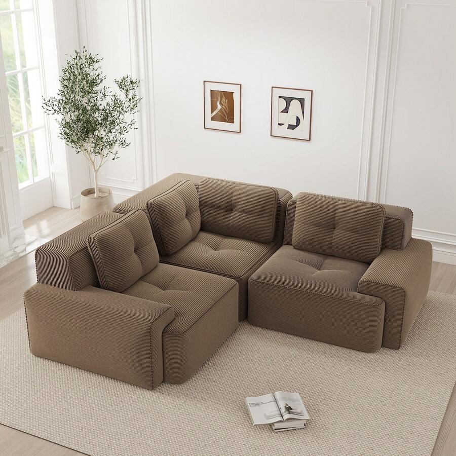 Modular 3 Seat Brown Modular Sofa - Corduroy Fabric For Living Room - Brown 3 Seat - View 1
