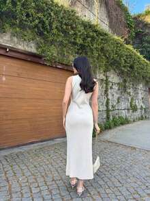 Women's Summer Diamond Sleeveless Dress - Beige - View 3