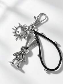 1pc Silver Alloy Rabbit Rivet Heart Bag Charm, Y2K Gothic Punk Style Keychain, Car Key Decoration Backpack Fashion Pendant, Women's Gift - Multicolor - View 1
