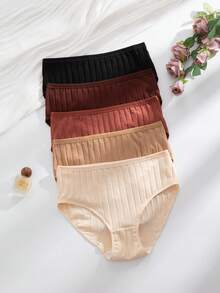 5pcs/Pack Women's Low Waist Plus Size Sexy Bodycon Breathable Pure Cotton Crotch Ribbed Triangle Panties - Multicolor - View 2