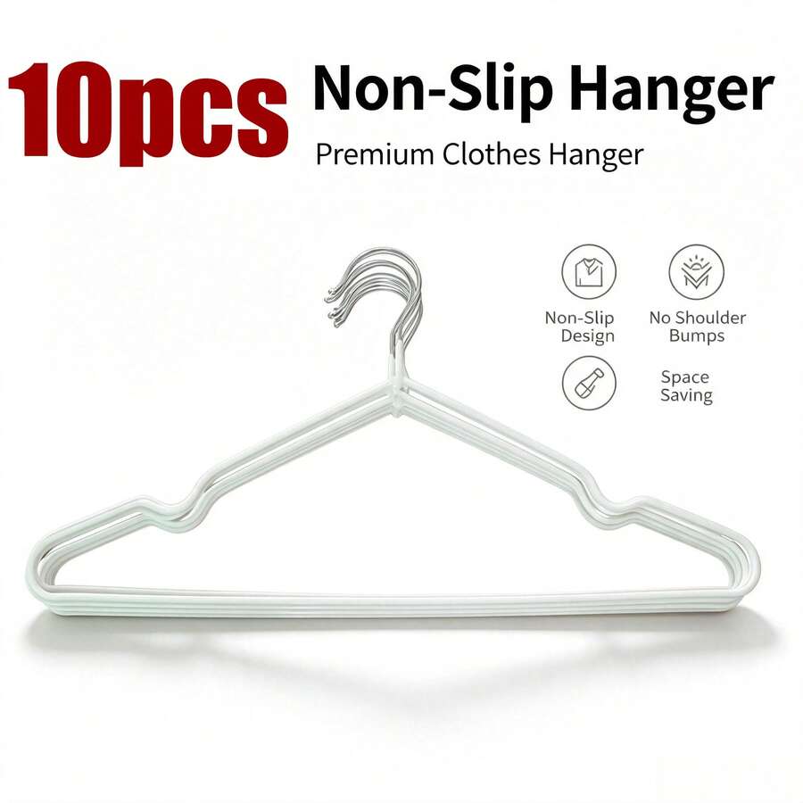 10pcs/20pcs/30pcs/40pcs Adult Non-Slip Coated Hangers, Lightweight Luxury Home Wardrobe Hangers, Suitable For Shirts And Trousers, Minimalist Fashion Spring/Summer Style, Modern Color Non-Slip Plastic Hangers, Daily Home Use - White - View 1