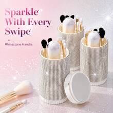 Set Kuas Makeup Lengkap Bertabur Berlian Imitasi, Set Kuas 6-in-1 Kreatif dengan Hiasan Berlian, Kuas Bedak dan Kuas Eyeshadow Ultra Lembut, Alat Makeup, Set Perjalanan Portabel dengan Cermin Terintegrasi - MultiWarna - View 2
