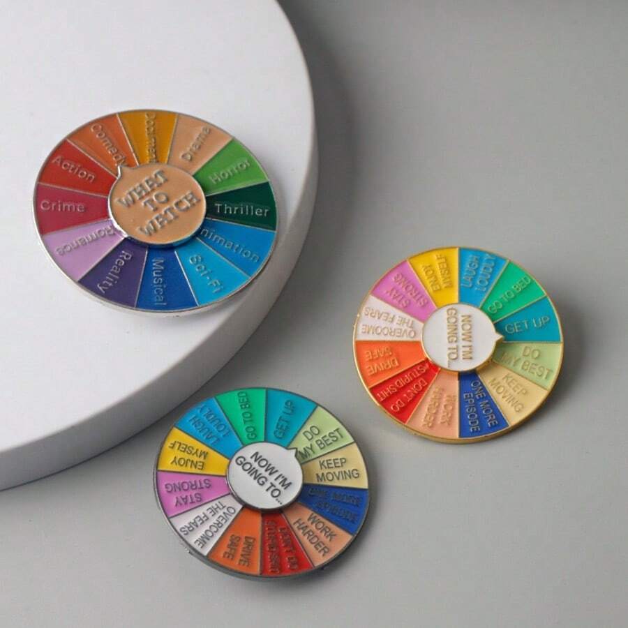 1pc Novelty Colorful Rotating Wheel Brooch Pin, Movable Letter Spinner, Multi-Color Selection, Fun Game Brooch, Gift - Multicolor - View 1