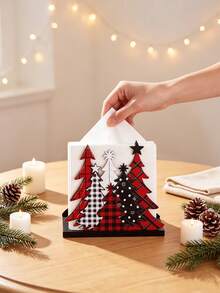 Christmas Tree Napkin Holder, Wooden Cute Christmas Style Cocktail Napkin Box, Farmhouse Modern Style Wooden Napkin Storage Box, Suitable For Office, Hotel, Restaurant, Home, Bathroom, Kitchen, Dining Table Decor - Multicolor - View 6