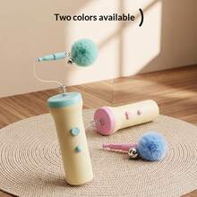 1pc Electric Retractable Cat Teaser Wand Toy, One‑Click Recycle Plush Pom‑Pom Bell Interactive Play Toy, Stimulate Hunting Instinct, Indoor Entertainment Exercise Toy For Kitten & Small Pet - Multicolor - View 7