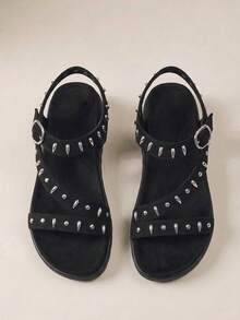 HighSole Women's Casual Buckle Design Flat Sandals For Daily Wear And Vacation Summer - Black - View 1