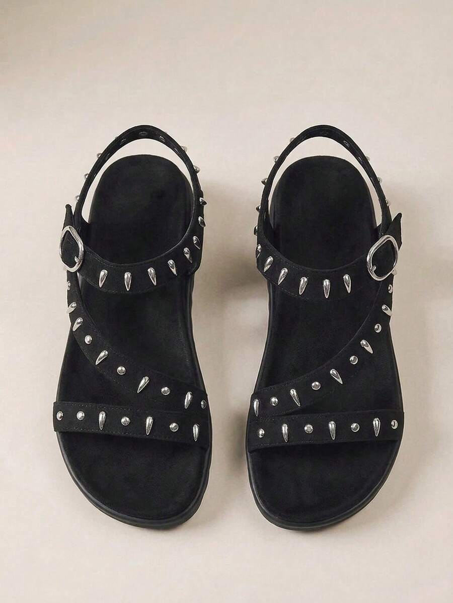 HighSole Women's Casual Buckle Design Flat Sandals For Daily Wear And Vacation Summer - Black - View 1