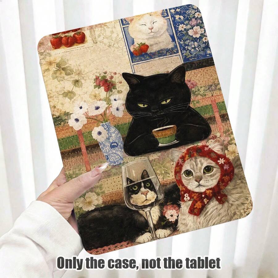 Cat, Strawberry, Flower, High Wine Glass Pattern Painted Effect Tablet Protective Case, Built-In Pen Slot, With Stand, Suitable For Honor 8/9/10/X8/X8A/X9/X8Pro/X9Pro And Other Models/ MatePad Se 11 Inch/MatePad 11 Inch/11.5 Inch, MatePad Pro, Apple 10th/11th Gen 2025 (A16), Galaxy Tab A7/A9 And Other Popular Models - Multicolor - View 1