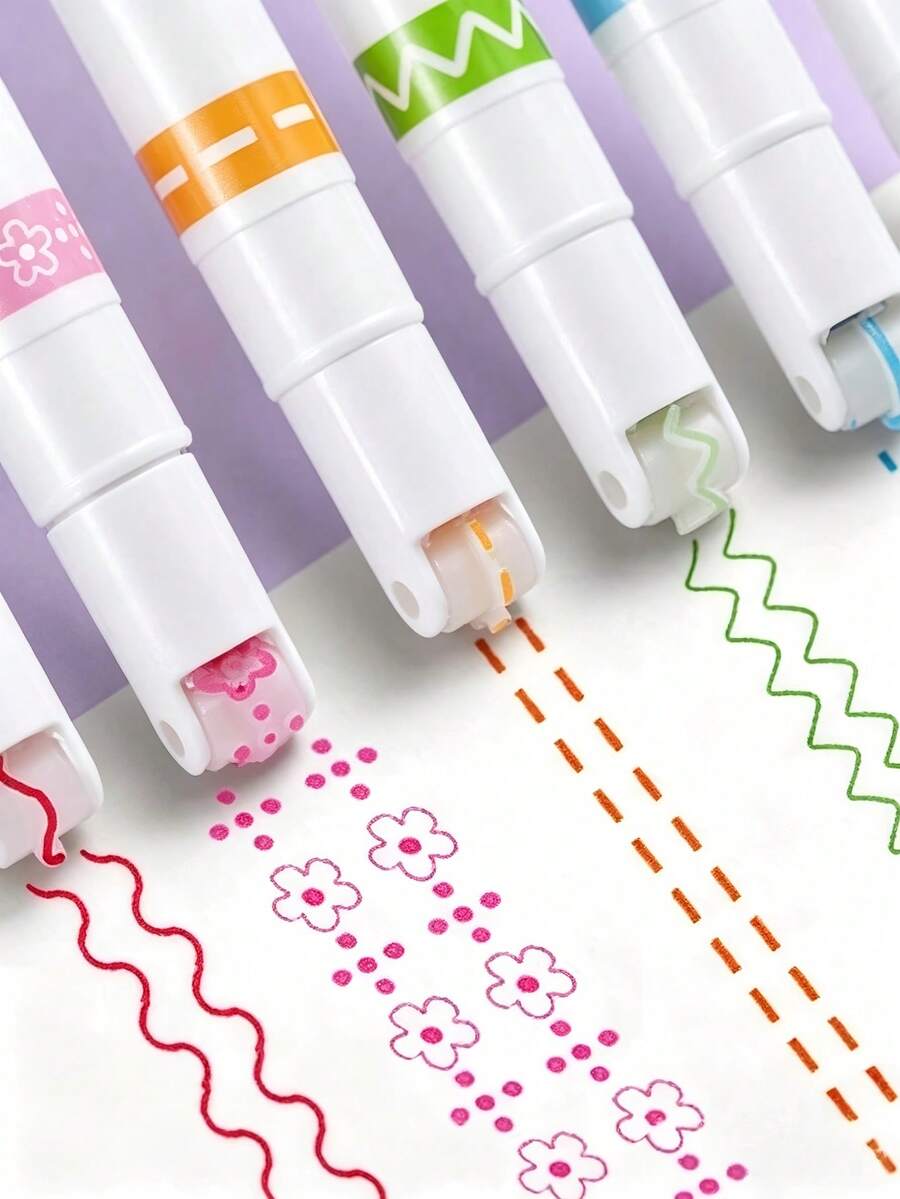 6 Colors Wavy Fluorescent Ink Border Pens, Suitable For DIY Projects And Curved Marking, Versatile Use, Ideal For School And Office. Random Colors, Back To School Creative Patterns, Party Gatherings, Birthday Gifts, Reward Small Gifts, Halloween Gifts, Christmas Gifts