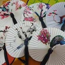 5/10pcs Exquisite Mixed Style Paper Folding Fans, Cute Ancient Style Portable Folding Fan Props - Multicolor - View 7