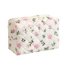 New Girl's Floral Quilted Makeup Bag, Portable Travel Skincare Toiletry Bag, Minimalist Large Capacity Soft Storage Bag - Storage Bag - View 12
