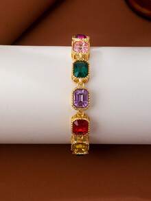 1pc European And American Fashion New Luxury Niche Colorful Gemstone Design Versatile Exquisite Elegant Bracelet - Multicolor - View 4