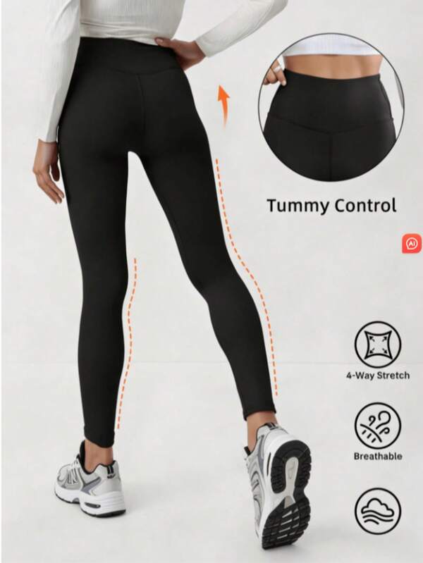 Solid Wide Waistband Leggings