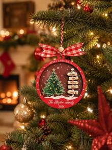Custom Round Christmas Tree Ornament, Personalized Family Name Holiday Hanging Decor, Festive Christmas Tree Decoration, Customized 2-5 Names Keepsake, Farmhouse Home Decor, Customizable Text Christmas Gift For Family, Father, Mother, Merry Christmas - Style a - View 2